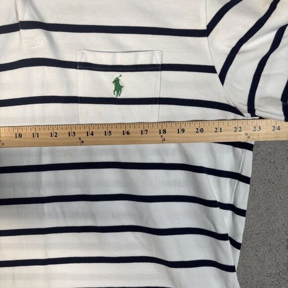 Polo By Ralph Lauren Polo Shirt Men’s Size L White Navy Blue Stripes Green Pony - Picture 9 of 12